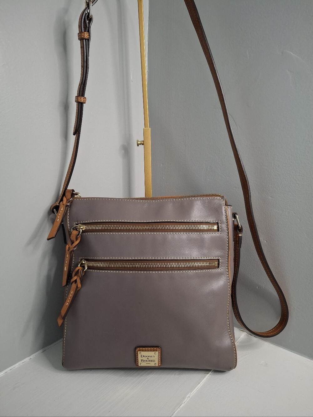 Dooney & Bourke Florentine Triple Zip Crossbody Bag in Elephant EUC